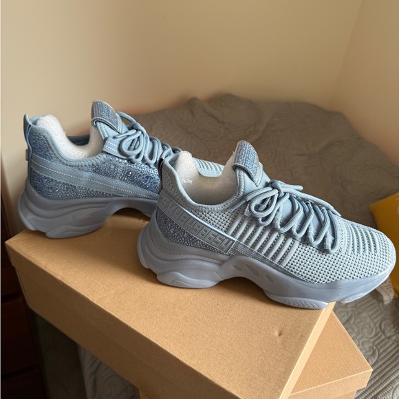 Light Blue Knit Sneakers with Rhinestone Detail - Picture 2 of 6